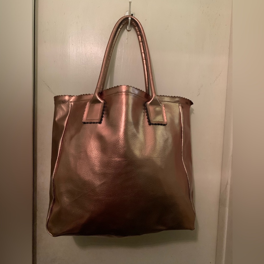 Metallic Leather Slouch Shoulder Pink Rose Gold Gold Slouchy Shiny Metallic Bag